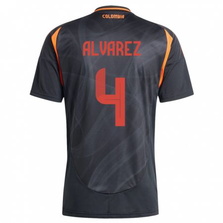 Kandiny Kinder Kolumbien Fernando Álvarez #4 Schwarz Auswärtstrikot Trikot 24-26 T-Shirt