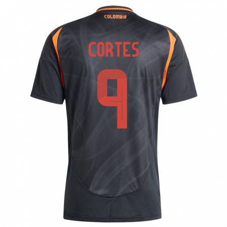 Kandiny Kinder Kolumbien Carlos Cortés #9 Schwarz Auswärtstrikot Trikot 24-26 T-Shirt