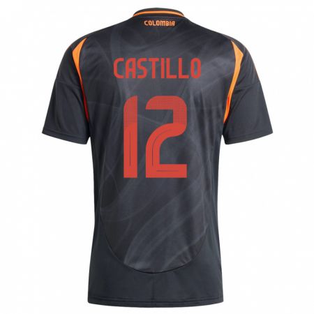 Kandiny Kinder Kolumbien Juan Castillo #12 Schwarz Auswärtstrikot Trikot 24-26 T-Shirt