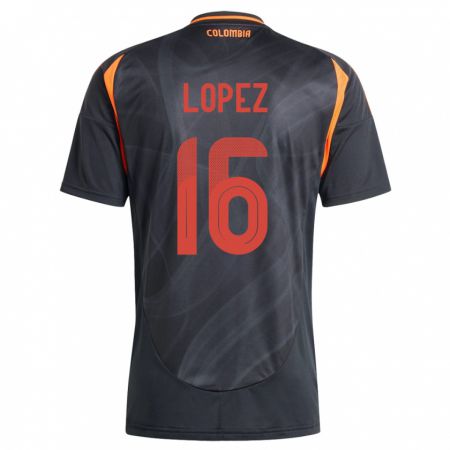 Kandiny Kinder Kolumbien William López #16 Schwarz Auswärtstrikot Trikot 24-26 T-Shirt