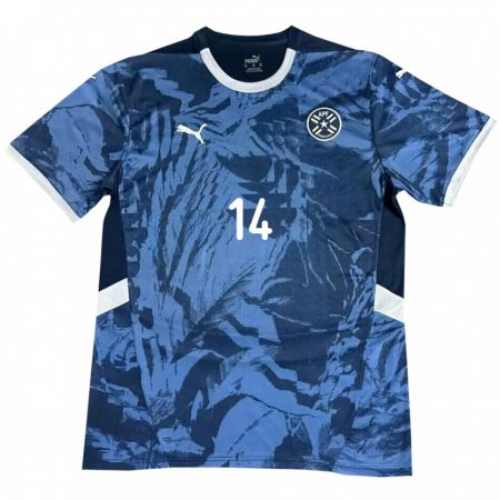 Kandiny Kinder Paraguay Emilio Acosta #14 Blau Auswärtstrikot Trikot 24-26 T-Shirt