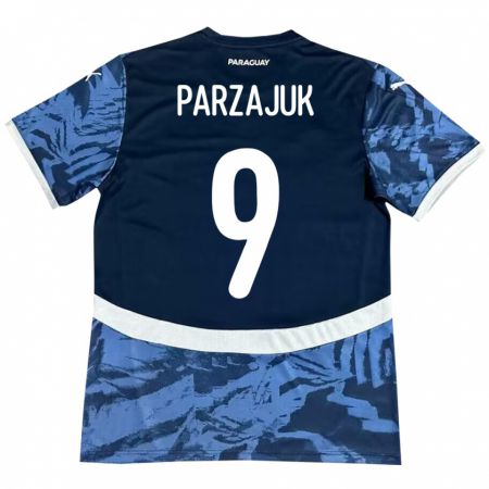 Kandiny Kinder Paraguay Kevin Parzajuk #9 Blau Auswärtstrikot Trikot 24-26 T-Shirt