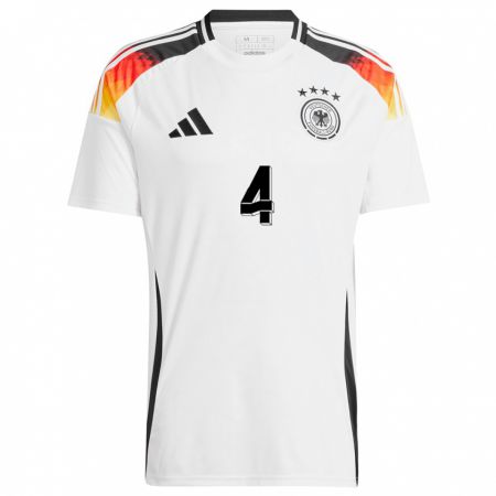 Kandiny Herren Deutschland Jonathan Tah #4 Weiß Heimtrikot Trikot 24-26 T-Shirt