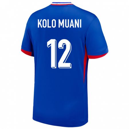 Kandiny Herren Frankreich Randal Kolo Muani #12 Blau Heimtrikot Trikot 24-26 T-Shirt