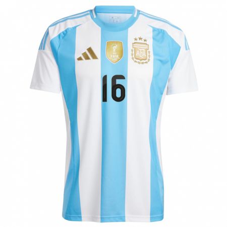 Kandiny Herren Argentinien Marcos Rojo #16 Weiß Blau Heimtrikot Trikot 24-26 T-Shirt