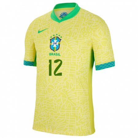 Kandiny Herren Brasilien Cesar Augusto #12 Gelb Heimtrikot Trikot 24-26 T-Shirt