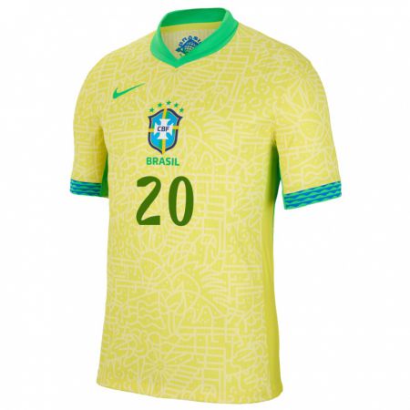 Kandiny Herren Brasilien Arthur Wenderroscky #20 Gelb Heimtrikot Trikot 24-26 T-Shirt