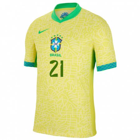 Kandiny Herren Brasilien Vitor Roque #21 Gelb Heimtrikot Trikot 24-26 T-Shirt