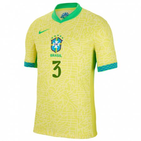 Kandiny Herren Brasilien Kathellen #3 Gelb Heimtrikot Trikot 24-26 T-Shirt