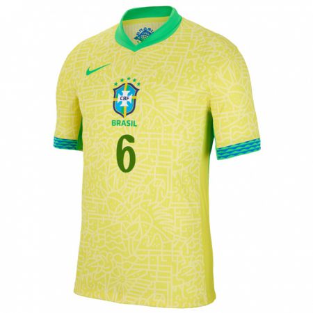 Kandiny Herren Brasilien Esquerdinha #6 Gelb Heimtrikot Trikot 24-26 T-Shirt