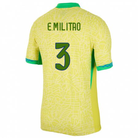 Kandiny Herren Brasilien Eder Militao #3 Gelb Heimtrikot Trikot 24-26 T-Shirt