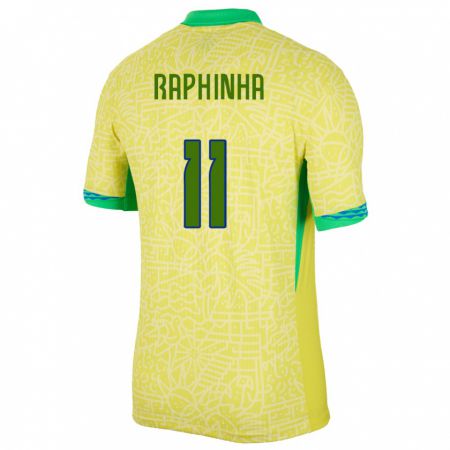 Kandiny Herren Brasilien Raphinha #11 Gelb Heimtrikot Trikot 24-26 T-Shirt