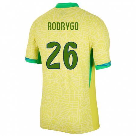 Kandiny Herren Brasilien Rodrygo #10 Gelb Heimtrikot Trikot 24-26 T-Shirt
