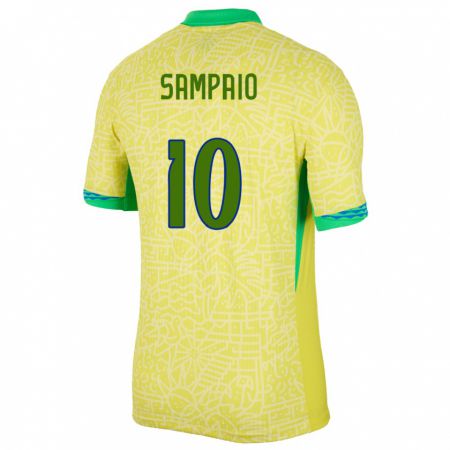 Kandiny Herren Brasilien Duda Sampaio #10 Gelb Heimtrikot Trikot 24-26 T-Shirt