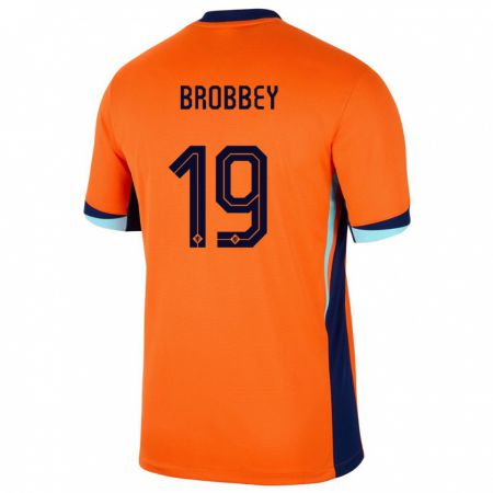 Kandiny Herren Niederlande Brian Brobbey #19 Orange Heimtrikot Trikot 24-26 T-Shirt