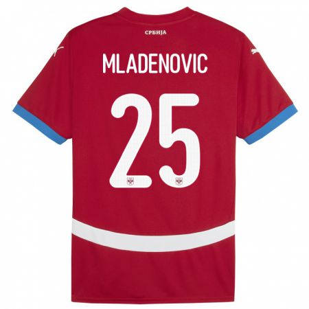 Kandiny Herren Serbien Filip Mladenovic #25 Rot Heimtrikot Trikot 24-26 T-Shirt