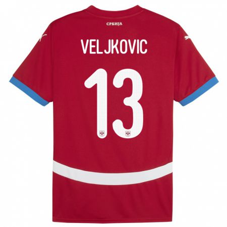 Kandiny Herren Serbien Milos Veljkovic #13 Rot Heimtrikot Trikot 24-26 T-Shirt