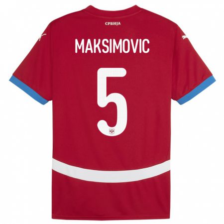 Kandiny Herren Serbien Nemanja Maksimovic #5 Rot Heimtrikot Trikot 24-26 T-Shirt