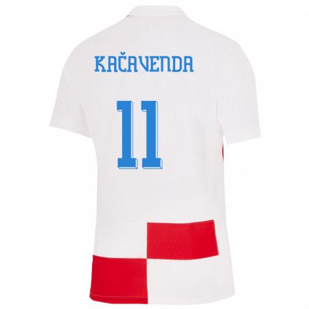 Kandiny Herren Kroatien Lukas Kacavenda #11 Weiß Rot Heimtrikot Trikot 24-26 T-Shirt