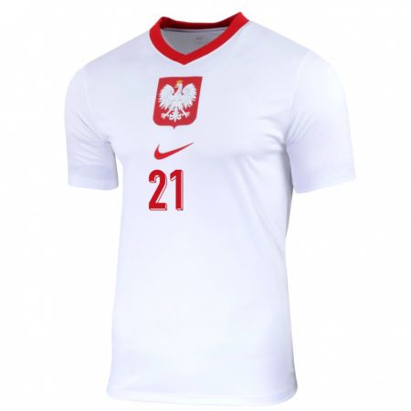 Kandiny Herren Polen Nicola Zalewski #21 Weiß Heimtrikot Trikot 24-26 T-Shirt