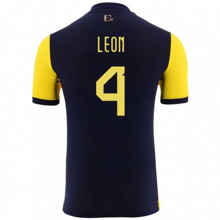 Kandiny Herren Ecuador Fernando Leon #4 Gelb Heimtrikot Trikot 24-26 T-Shirt