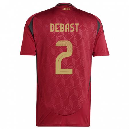 Kandiny Herren Belgien Zeno Debast #2 Burgund Heimtrikot Trikot 24-26 T-Shirt