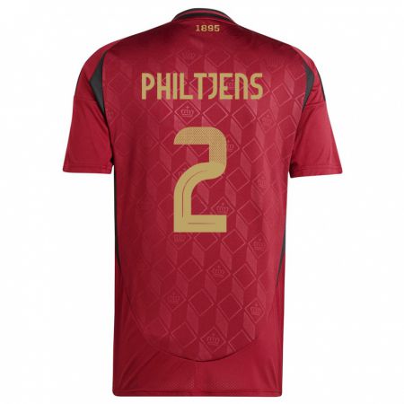 Kandiny Herren Belgien Davina Philtjens #2 Burgund Heimtrikot Trikot 24-26 T-Shirt