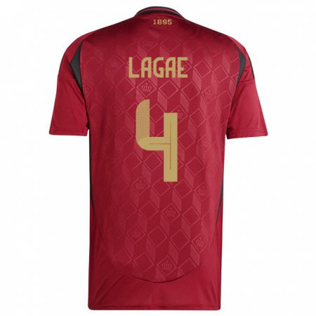 Kandiny Herren Belgien Bram Lagae #4 Burgund Heimtrikot Trikot 24-26 T-Shirt