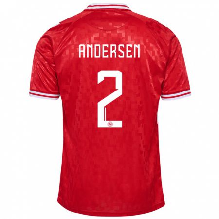 Kandiny Herren Dänemark Joachim Andersen #2 Rot Heimtrikot Trikot 24-26 T-Shirt
