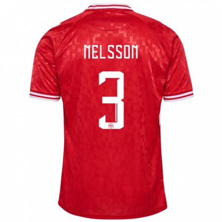 Kandiny Herren Dänemark Victor Nelsson #3 Rot Heimtrikot Trikot 24-26 T-Shirt