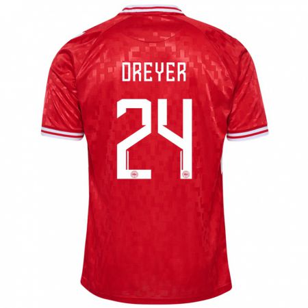 Kandiny Herren Dänemark Anders Dreyer #24 Rot Heimtrikot Trikot 24-26 T-Shirt