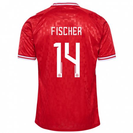 Kandiny Herren Dänemark Mikkel Fischer #14 Rot Heimtrikot Trikot 24-26 T-Shirt