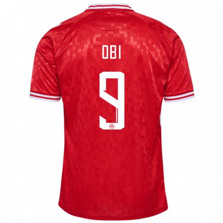 Kandiny Herren Dänemark Chido Obi #9 Rot Heimtrikot Trikot 24-26 T-Shirt