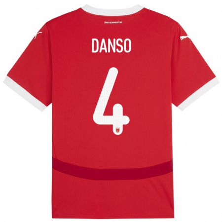 Kandiny Herren Österreich Kevin Danso #4 Rot Heimtrikot Trikot 24-26 T-Shirt