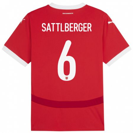 Kandiny Herren Österreich Nikolas Sattlberger #6 Rot Heimtrikot Trikot 24-26 T-Shirt