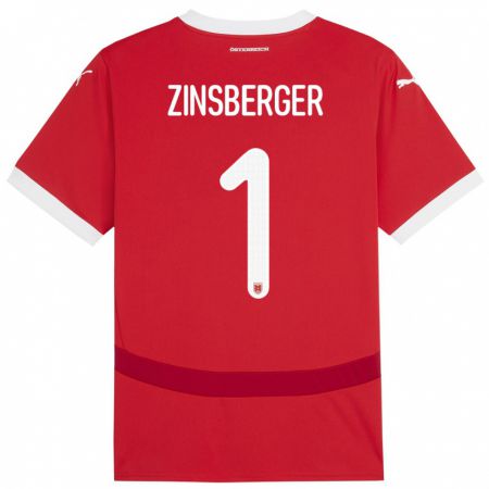 Kandiny Herren Österreich Manuela Zinsberger #1 Rot Heimtrikot Trikot 24-26 T-Shirt