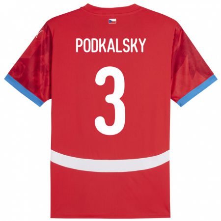 Kandiny Herren Tschechien Jakub Podkalsky #3 Rot Heimtrikot Trikot 24-26 T-Shirt