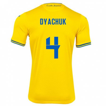 Kandiny Herren Ukraine Maksym Dyachuk #4 Gelb Heimtrikot Trikot 24-26 T-Shirt