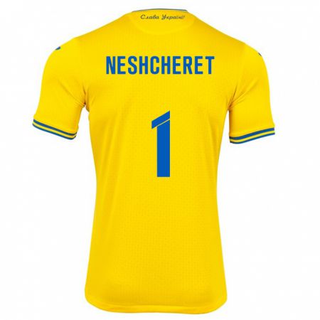 Kandiny Herren Ukraine Ruslan Neshcheret #1 Gelb Heimtrikot Trikot 24-26 T-Shirt