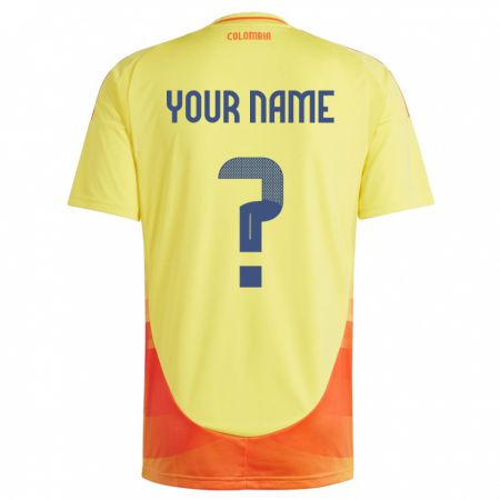 Kandiny Herren Kolumbien Ihren Namen #0 Gelb Heimtrikot Trikot 24-26 T-Shirt