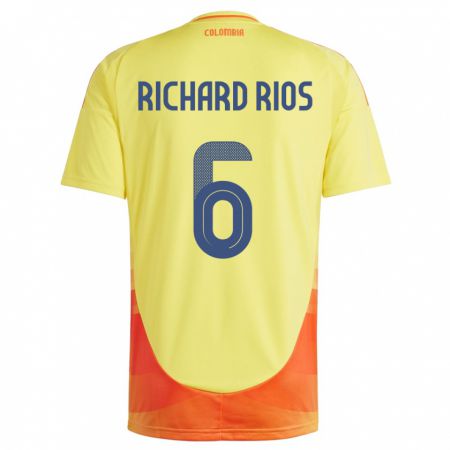 Kandiny Herren Kolumbien Richard Ríos #6 Gelb Heimtrikot Trikot 24-26 T-Shirt