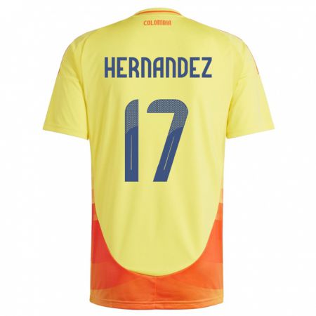 Kandiny Herren Kolumbien Jhoan Hernández #17 Gelb Heimtrikot Trikot 24-26 T-Shirt