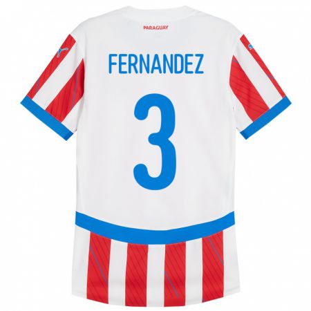 Kandiny Herren Paraguay Roberto Fernández #3 Weiß Rot Heimtrikot Trikot 24-26 T-Shirt