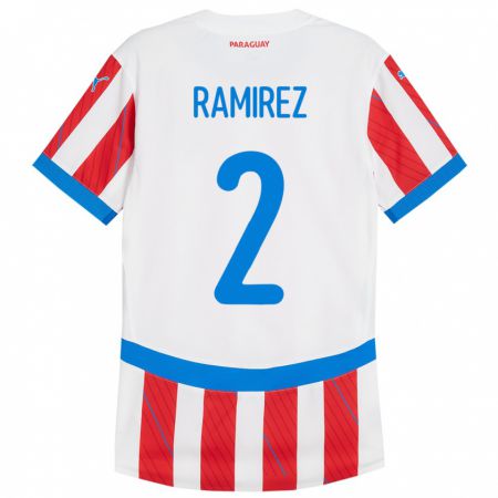 Kandiny Herren Paraguay Iván Ramírez #2 Weiß Rot Heimtrikot Trikot 24-26 T-Shirt