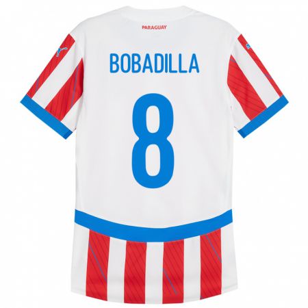 Kandiny Herren Paraguay Damián Bobadilla #8 Weiß Rot Heimtrikot Trikot 24-26 T-Shirt