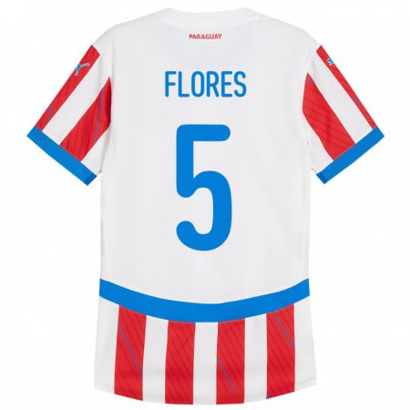 Kandiny Herren Paraguay Gilberto Flores #5 Weiß Rot Heimtrikot Trikot 24-26 T-Shirt