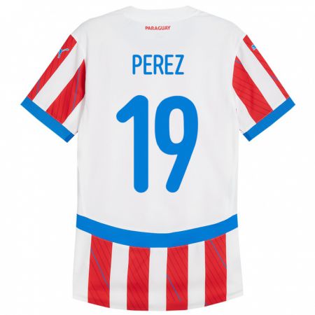 Kandiny Herren Paraguay Marcelo Pérez #19 Weiß Rot Heimtrikot Trikot 24-26 T-Shirt