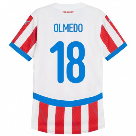 Kandiny Herren Paraguay Cesar Olmedo #18 Weiß Rot Heimtrikot Trikot 24-26 T-Shirt
