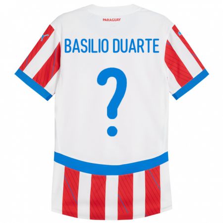 Kandiny Herren Paraguay Basilio Duarte #0 Weiß Rot Heimtrikot Trikot 24-26 T-Shirt