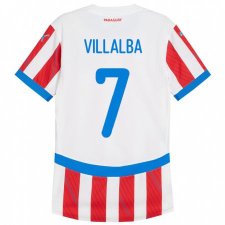 Kandiny Herren Paraguay Rodrigo Villalba #7 Weiß Rot Heimtrikot Trikot 24-26 T-Shirt